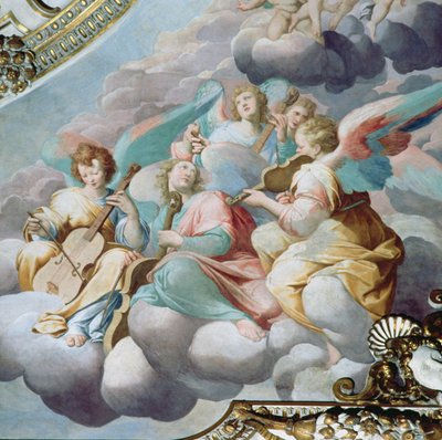 (detail) of angel musicians from the vault of the choir by Camillo Procaccini
