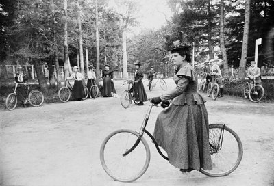Hannah Maynard and others cycling in Beacon Hill Park, Victoria, c.1895 by Canadian Photographer