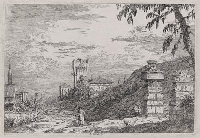 Landscape with Tower and Two Ruined Pillars, from the series Views by Canaletto (Giovanni Antonio Canal)
