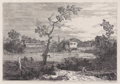 View of a Town on a River Bank by Canaletto (Giovanni Antonio Canal)