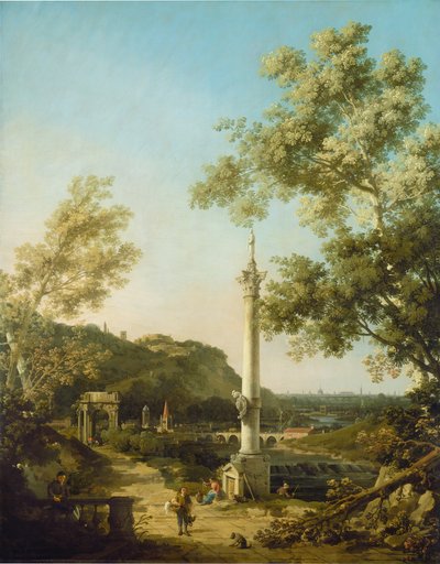 English Landscape Capriccio with a Column, c. 1754 by Canaletto