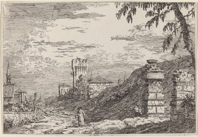 Landscape with Tower and Two Ruined Pillars by Canaletto