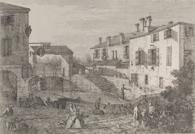 The Oval Basin of the Locks at Dolo, with a Barge Moored to the Quay by Canaletto