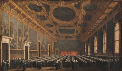 The Doge and Grand Council in Sala del Maggior Consiglio by Canaletto