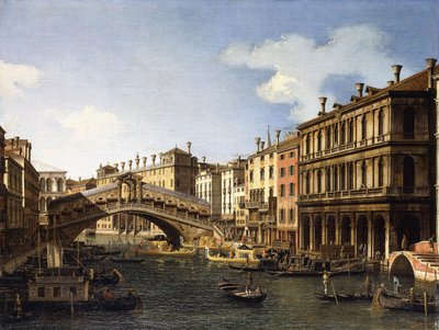 The Rialto Bridge, Venice, from the South with the Embarkation of the Prince of Saxony during his Visit in 1740 by Giovanni Antonio Canal