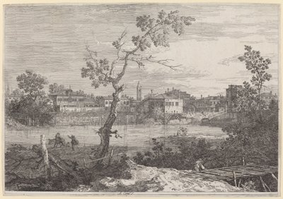 View of a Town on a River Bank, c. 1735-1746 by Canaletto