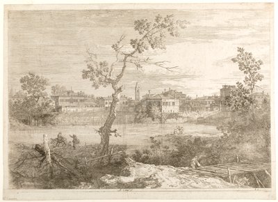 View of a Town on a River Bank, from the series “Views” by Canaletto