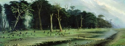 Soldiers Cutting Branches by a River by Candido Lopez