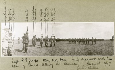 General Allenby Decorating Captain Harper with the D.C.M. at a Ceremony at Abassan, South Palestine, August 1917 by Capt. Arthur Rhodes