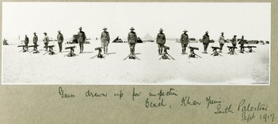 Guns drawn up for inspection on the beach, Khan Yunis, September 1917 by Capt. Arthur Rhodes