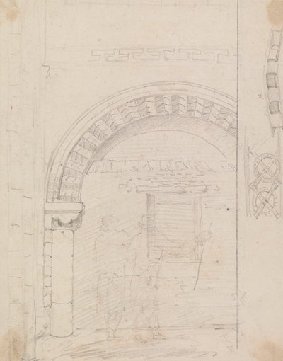 Sketch of Figures Standing beneath a Stone Arch by Capt. Thomas Hastings