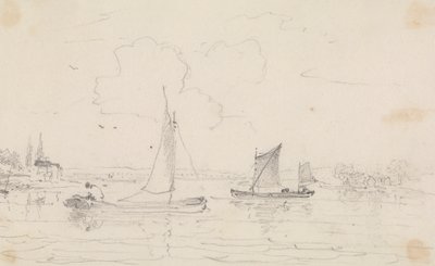 Sketch of Two Sailing Vessels on the Water by Capt. Thomas Hastings