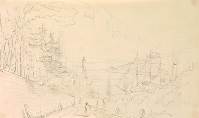 Sketch of a Road Descending to the Shore with Docked Ships by Capt. Thomas Hastings