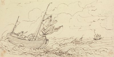 Sketch of a Ship on a Stormy Sea by Capt. Thomas Hastings