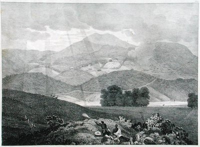 View of Part of the Lake and Cottages at Ottacamund, Neelgherry Mountains, plate 3 from View of the Neilgherries, or Blue Mountains of Coimbetoor, Southern India by Captain McCurdy, published 1830 by Captain E. A. after McCurdy