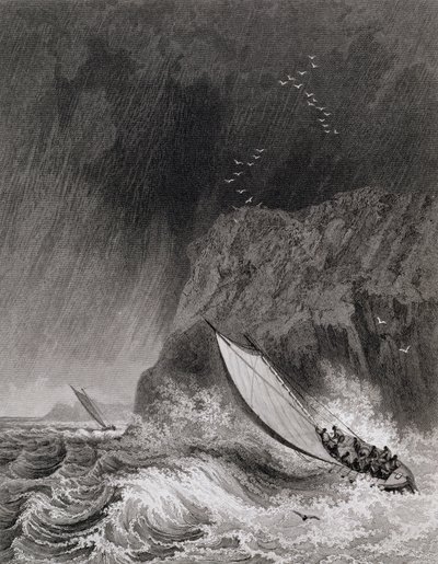 The boats off Walden Island in a snow storm, August 12th 1827, from Journal of a Third Voyage for the Discovery of a North West Passage from the Atlantic to the Pacific performed in the Years 1824-25 by Captain George Francis Lyon