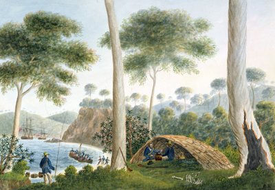 Native Hut of Adventure Bay, Van Diemans Land, 1792 by Captain George Tobin