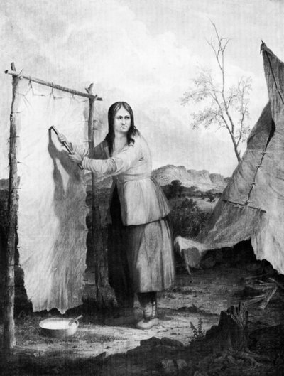 Indian Woman Dressing a Deer Skin, 1868 by Captain Seth Eastman