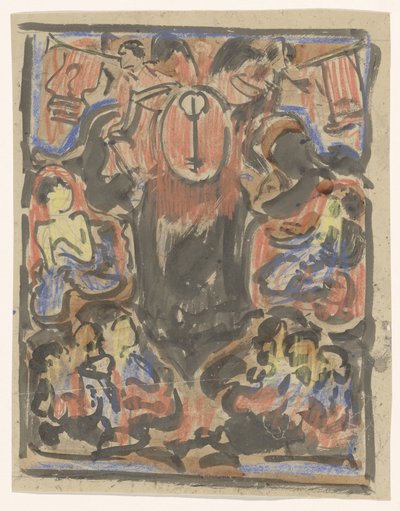 Decorative Design with Two Heralds at the Top by Carel Adolph Lion Cachet