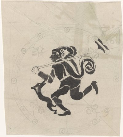 Decorative Design with Hare Hunter by Carel Adolph Lion Cachet
