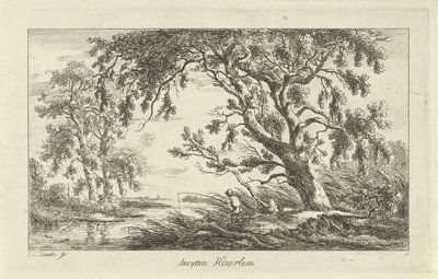 Fisherman in a River Landscape, Buyten Haarlem (Landscapes a-f) by Carel Lodewijk Hansen