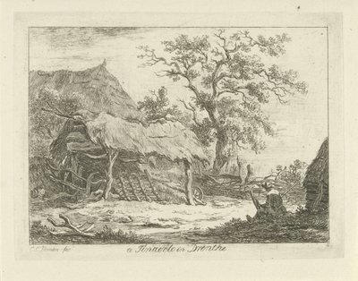 Seated Figure by a Barn (series: Landscapes 1-6) by Carel Lodewijk Hansen