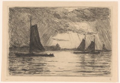View of the Maas at Dordrecht in the Evening by Carel Nicolaas Storm van 
