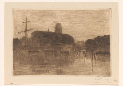 View of the New Harbor in Dordrecht at Evening by Carel Nicolaas Storm van 
