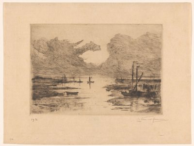 Harbor of Bergen op Zoom at Low Tide by Carel Nicolaas Storm van 