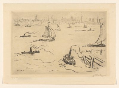 River with Ships Near a City by Carel Nicolaas Storm van 