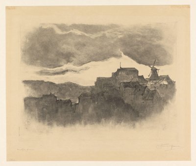 City with Mill on a Hill by Carel Nicolaas Storm van 