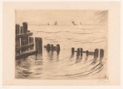 Seascape with Breakwaters at Vlissingen by Carel Nicolaas Storm van 