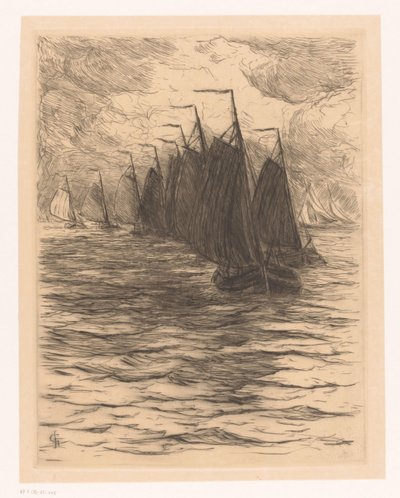 Fleet at sea by Carel Nicolaas Storm van 