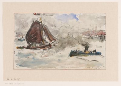 Rough Water Before the Port of Hamburg by Carel Nicolaas Storm van 