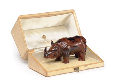 A Carved Jasper Model of a Rhinoceros, c. 1900 by Carl Fabergé