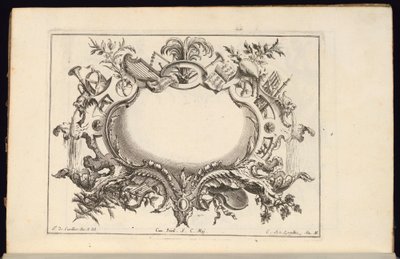 Cartouche with Musical Instruments, Book of Regular Cartouches by Carl Albert von Lespilliez