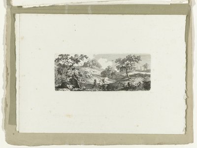 Travelers by a Stream in a Hilly Landscape, Sixteen Landscapes (series title) by Carl August Lebschee