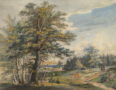Wooded Landscape with Stag by Carl August Lebschee