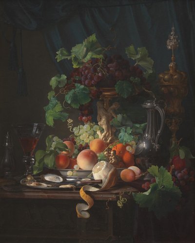Still Life with Wine Glass, Oysters, Lemon, and Other Fruits by Carl Balsgaard
