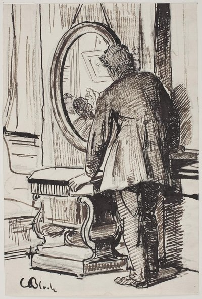 A Young Man Observes Three Women in a Mirror by Carl Bloch