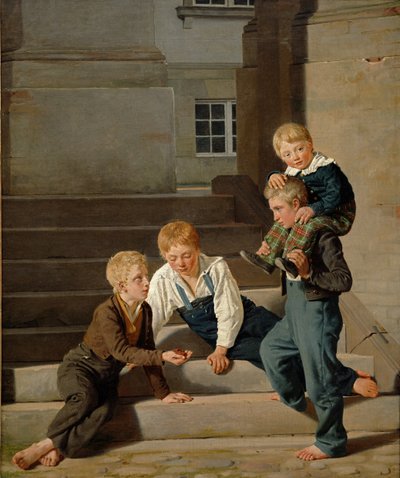 Young Boys Playing Dice in Front of Christiansborg Castle, Copenhagen, 1834 by Carl Christian Constantin Hansen