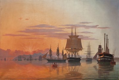 The frigate Thetis and the corvette Flora on the river Tagus by Carl Dahl