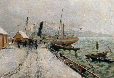 D/S Excellence at the pier in Fredriksvern by Carl Edvard Diriks