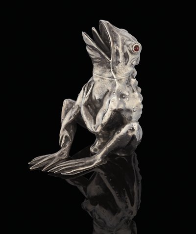 A Faberge Gem-Set Silver Pot in the Form of a Frog by Carl Fabergé