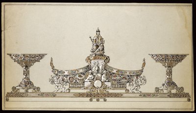 Drawing of a silver oval-shaped basket, House of Carl Faberge by Carl Fabergé