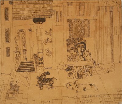 Untitled (palace with emperor statue and tigers) by Carl Fredrik Hill
