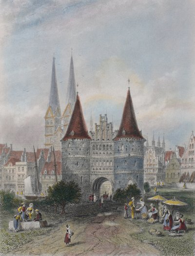 Holsten Gate at Lubeck, engraved by John Godfrey by Carl Friedrich Heinrich Werner