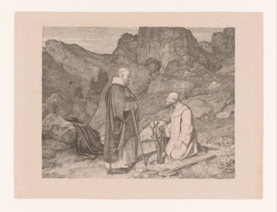 Two Monks by a Pruned Tree in a Mountain Landscape by Carl Friedrich Lessing