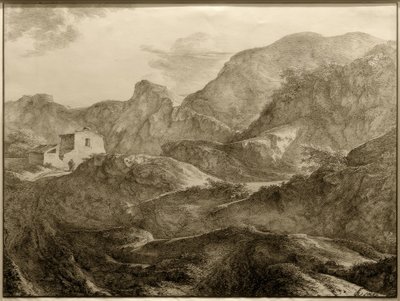 Mountain Landscape, House with Wanderer on the Left by Carl Friedrich von Rumohr