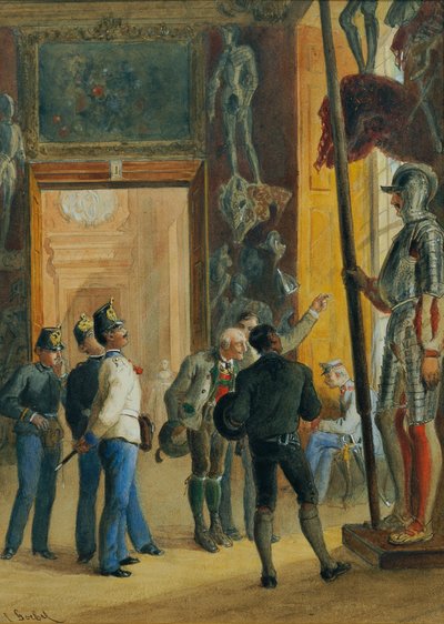 Austrian Officers and Two Tyroleans Viewing the Ambras Collection in the Lower Belvedere by Carl Goebel d. J.